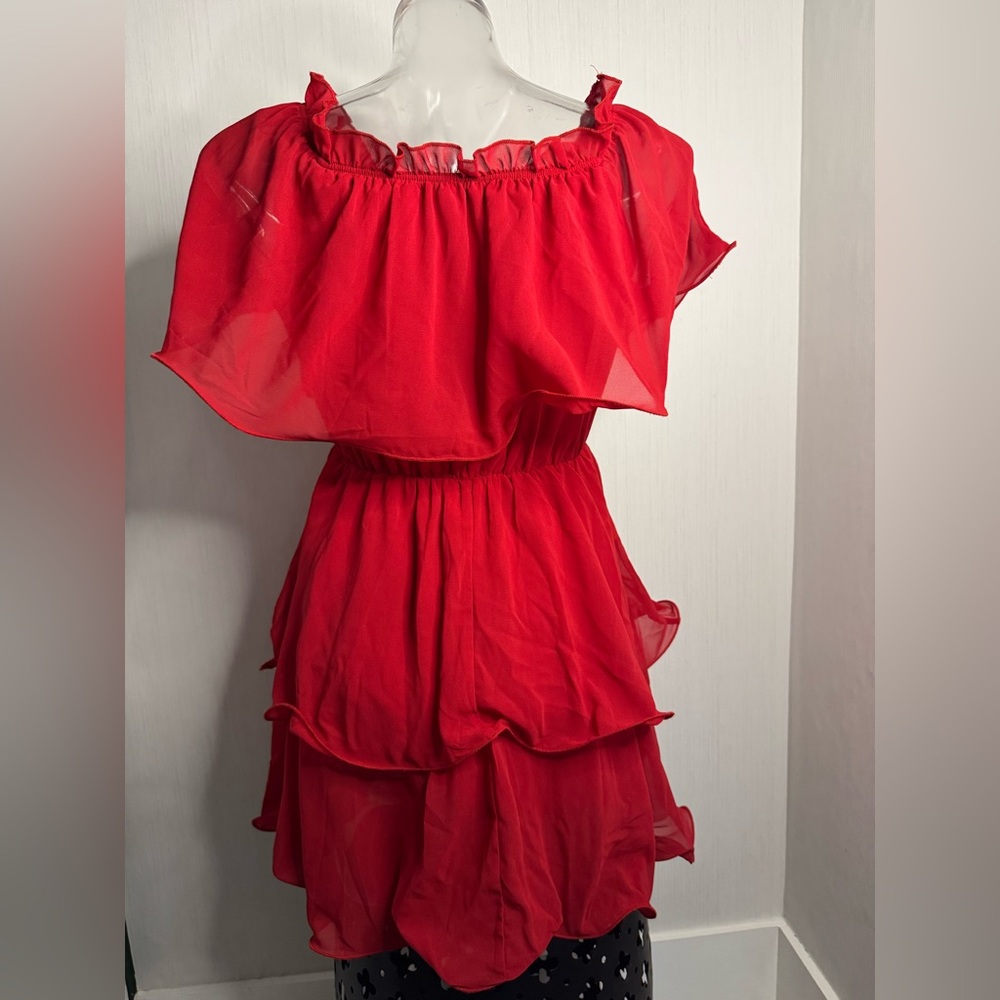 Pretty Little Thing Red Ruffle Dress. Size 4. No flaws noted. So cute! - Picture 2 of 7